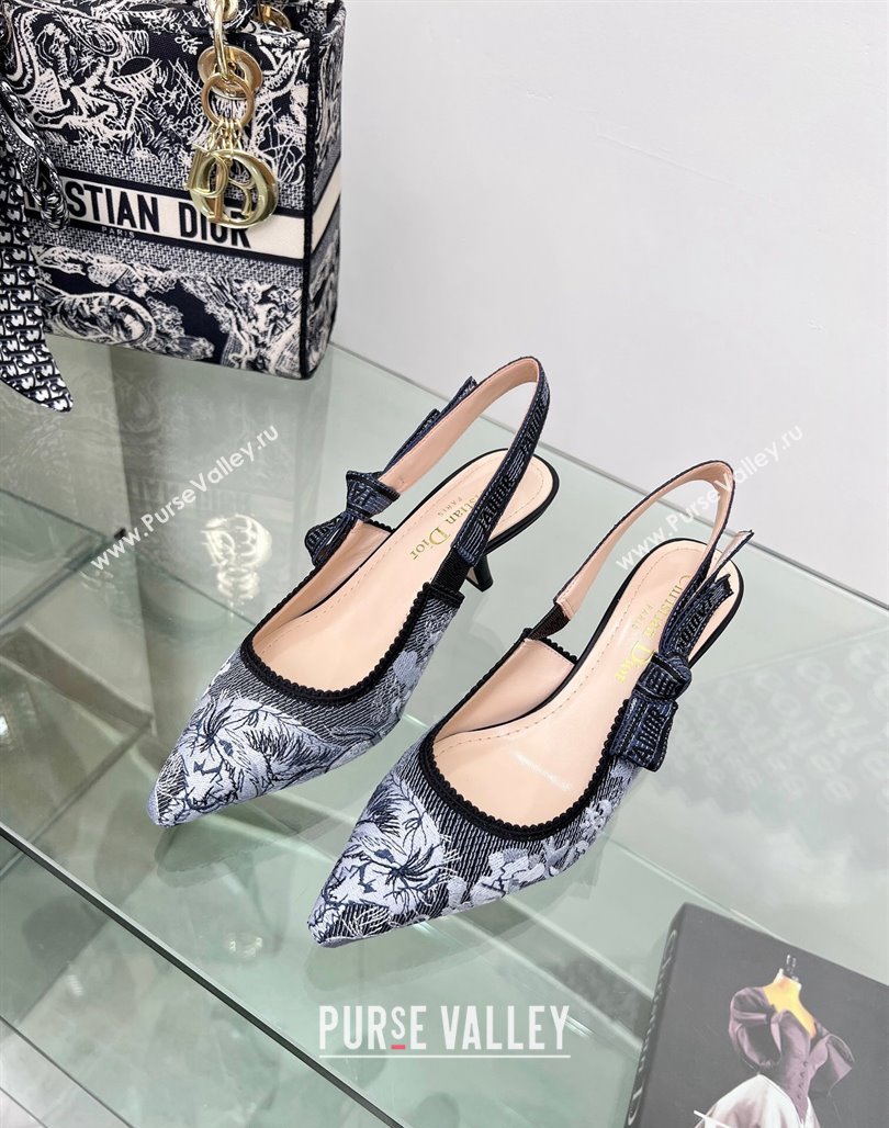 Dior JAdior Slingback Pumps 6.5cm in Blue Multicolor Embroidered Denim with Toile de Jouy Sauvage Motif 2023 (MD-231202008)