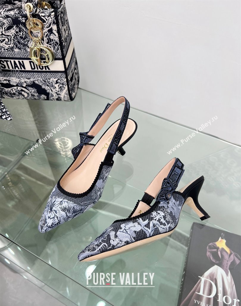 Dior JAdior Slingback Pumps 6.5cm in Blue Multicolor Embroidered Denim with Toile de Jouy Sauvage Motif 2023 (MD-231202008)