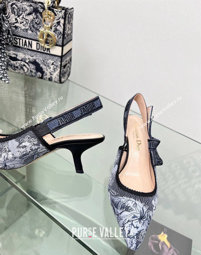 Dior JAdior Slingback Pumps 6.5cm in Blue Multicolor Embroidered Denim with Toile de Jouy Sauvage Motif 2023 (MD-231202008)