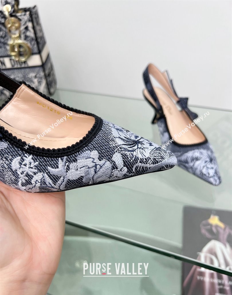 Dior JAdior Slingback Pumps 6.5cm in Blue Multicolor Embroidered Denim with Toile de Jouy Sauvage Motif 2023 (MD-231202008)