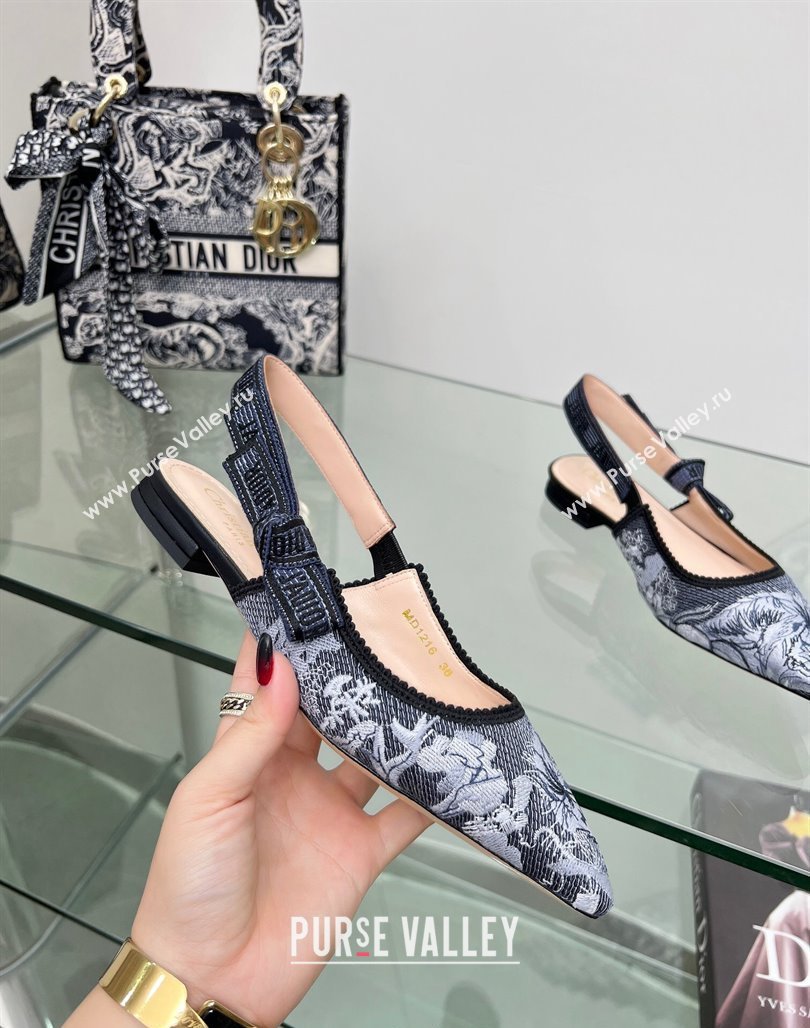 Dior JAdior Slingback Ballet Flat in Blue Multicolor Embroidered Denim with Toile de Jouy Sauvage Motif 2023 (MD-231202009)