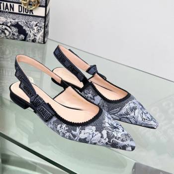 Dior JAdior Slingback Ballet Flat in Blue Multicolor Embroidered Denim with Toile de Jouy Sauvage Motif 2023 (MD-231202009)