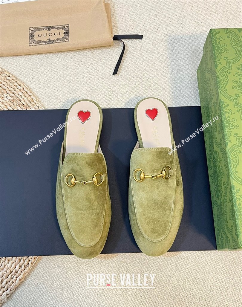 Gucci Princetown Suede Flat Slippers Green 1 2023 557730 (MD-231205006)