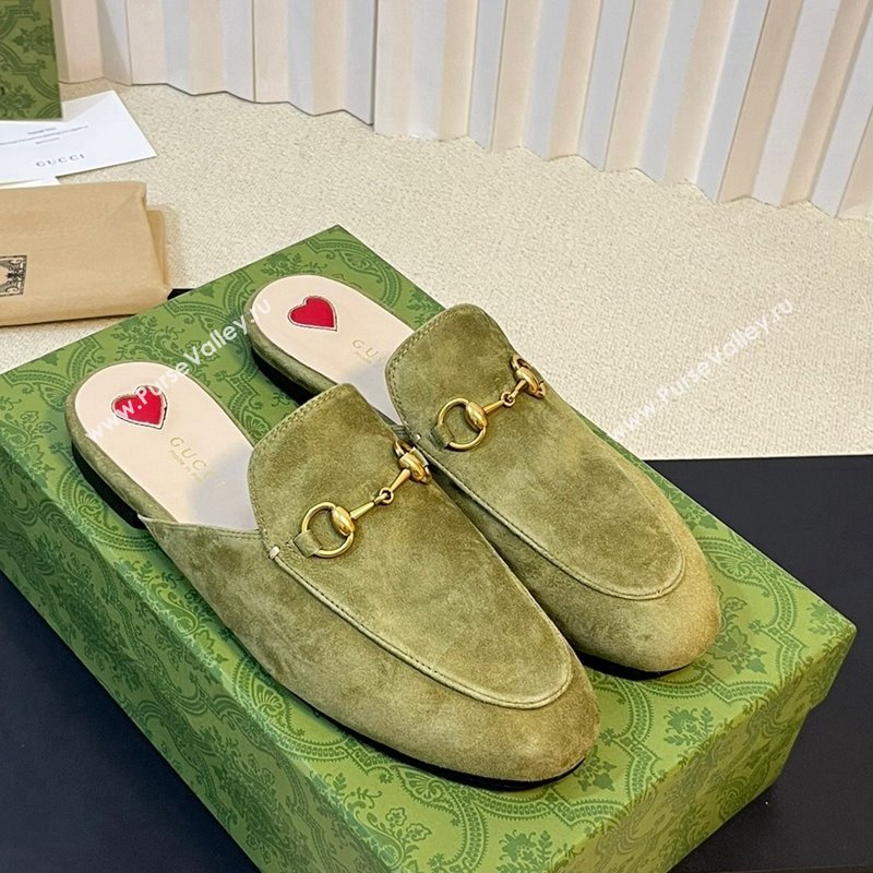 Gucci Princetown Suede Flat Slippers Green 1 2023 557730 (MD-231205006)