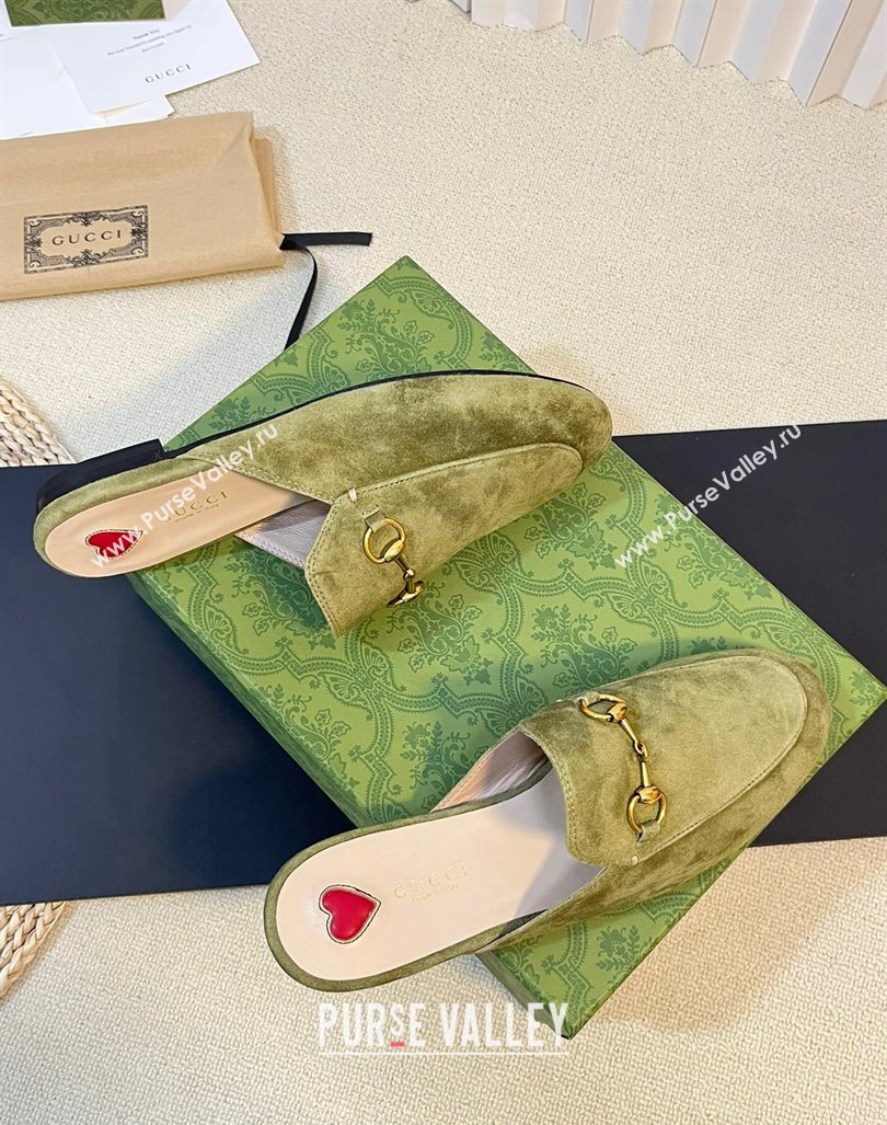 Gucci Princetown Suede Flat Slippers Green 1 2023 557730 (MD-231205006)