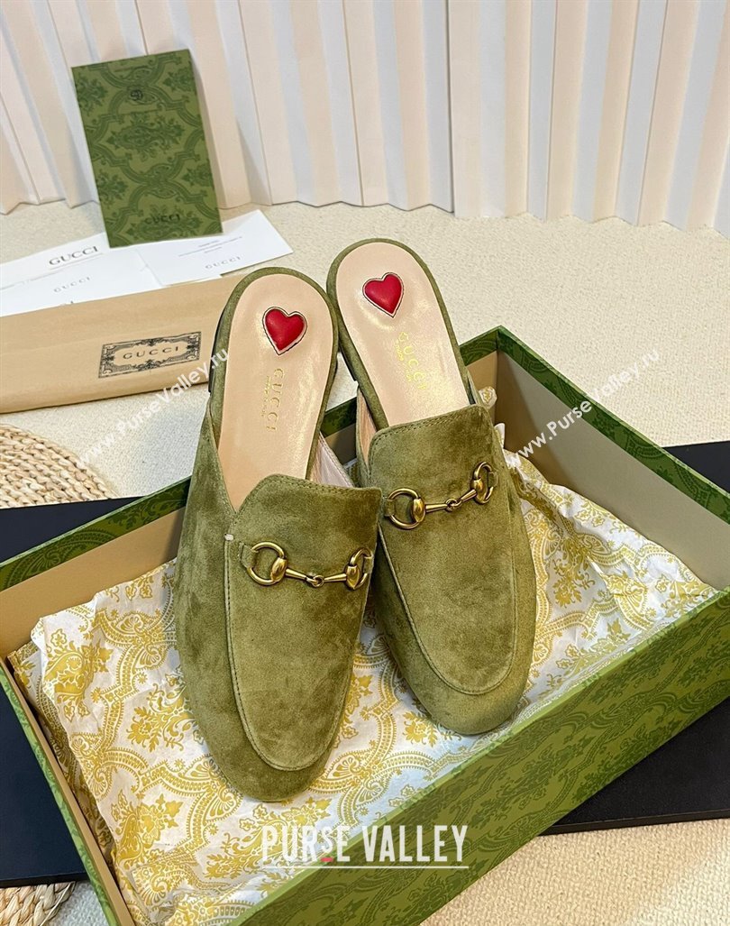 Gucci Princetown Suede Flat Slippers Green 1 2023 557730 (MD-231205006)