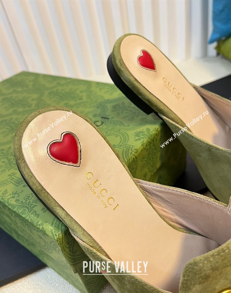 Gucci Princetown Suede Flat Slippers Green 1 2023 557730 (MD-231205006)