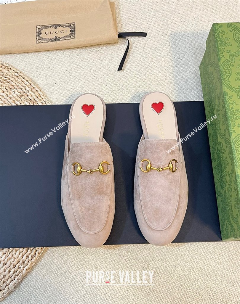 Gucci Princetown Suede Flat Slippers Grey 1 2023 557730 (MD-231205007)