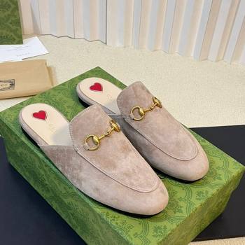 Gucci Princetown Suede Flat Slippers Grey 1 2023 557730 (MD-231205007)