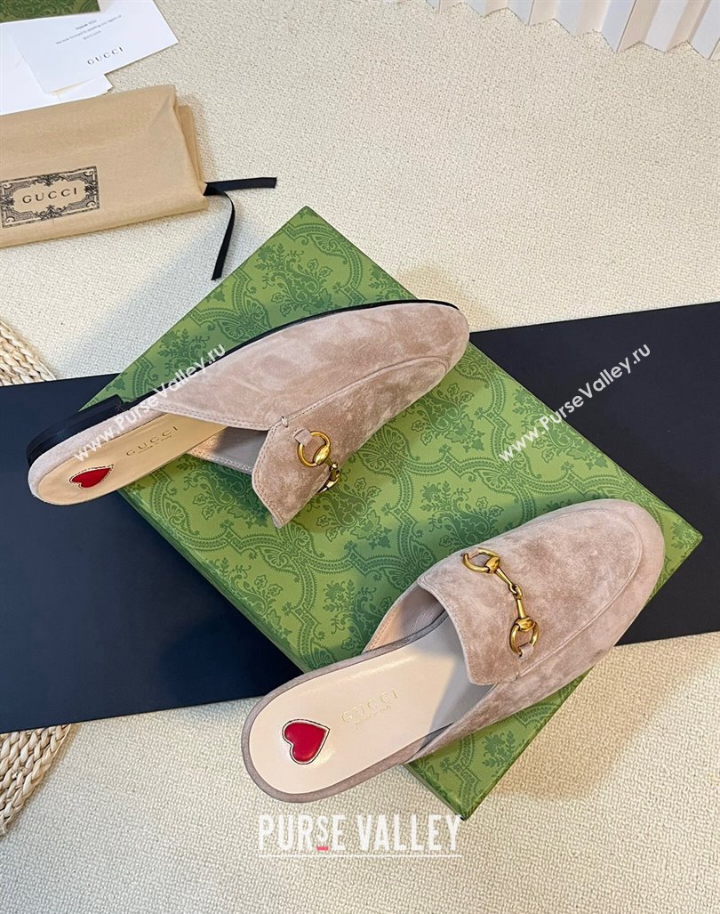 Gucci Princetown Suede Flat Slippers Grey 1 2023 557730 (MD-231205007)