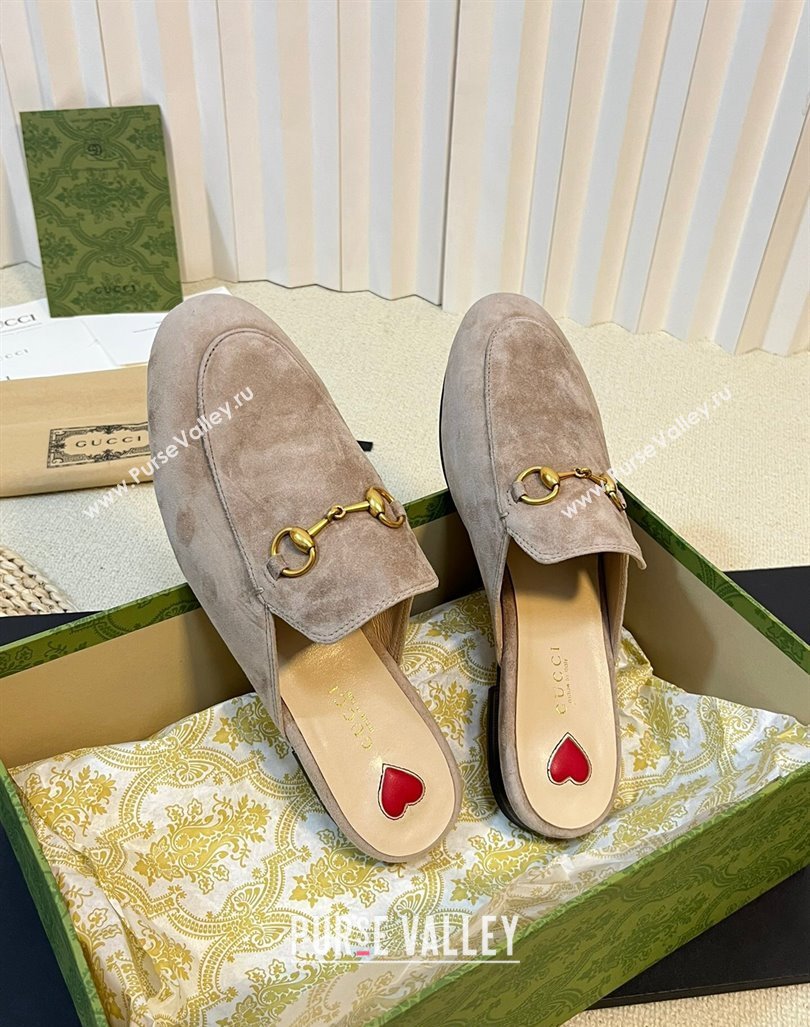 Gucci Princetown Suede Flat Slippers Grey 1 2023 557730 (MD-231205007)
