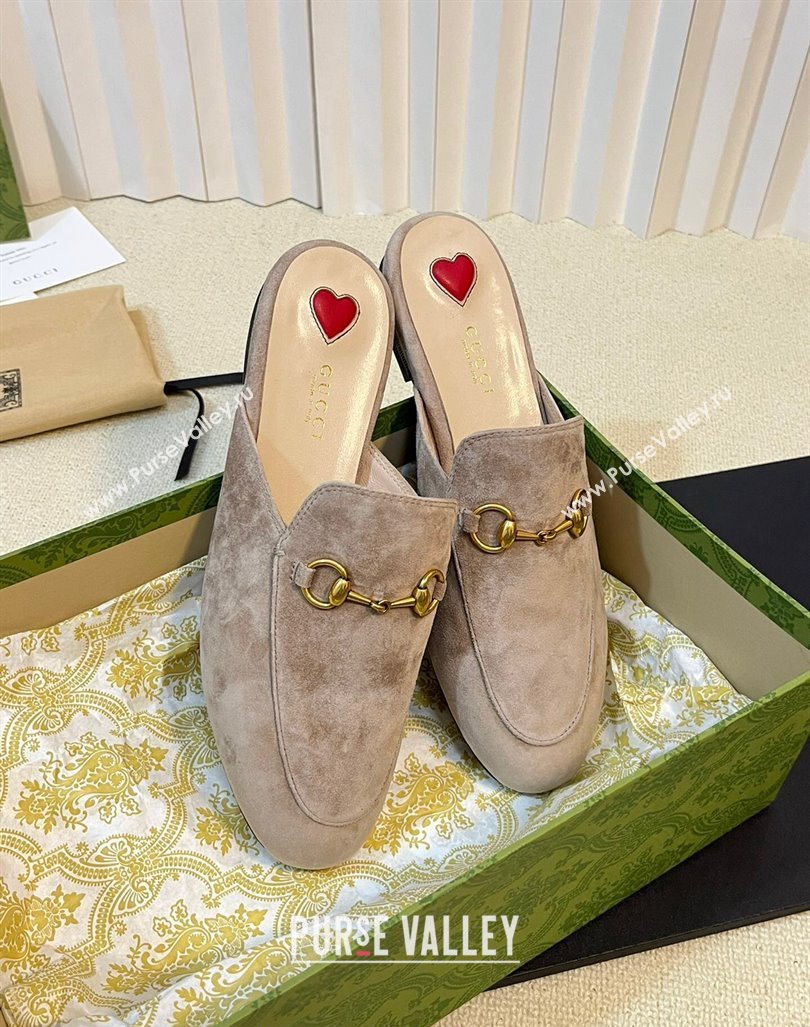 Gucci Princetown Suede Flat Slippers Grey 1 2023 557730 (MD-231205007)