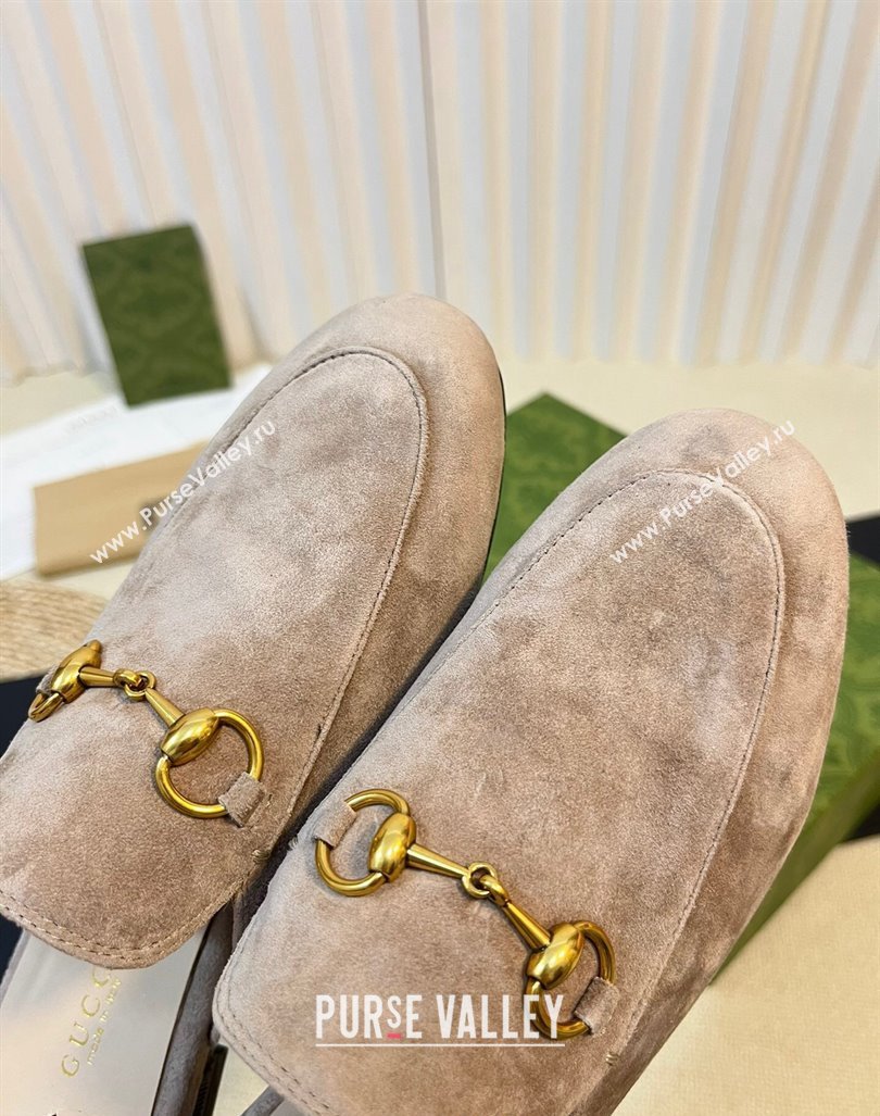 Gucci Princetown Suede Flat Slippers Grey 1 2023 557730 (MD-231205007)