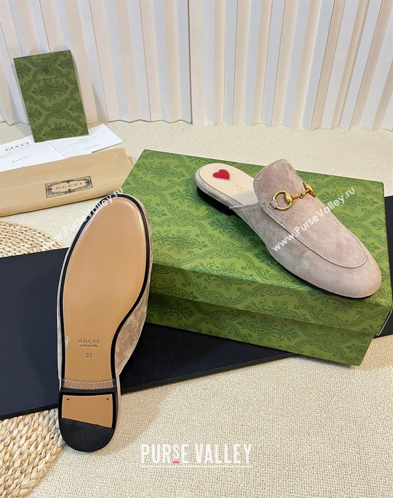 Gucci Princetown Suede Flat Slippers Grey 1 2023 557730 (MD-231205007)