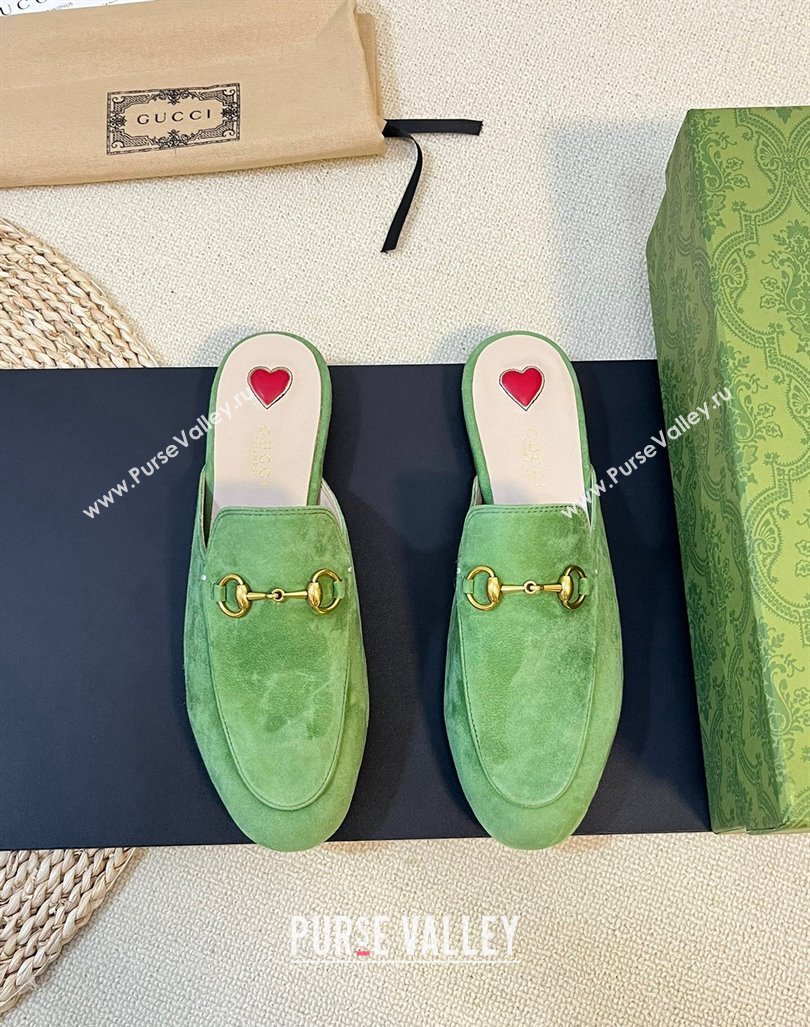 Gucci Princetown Suede Flat Slippers Light Green 2023 557730 (MD-231205008)