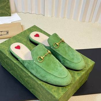 Gucci Princetown Suede Flat Slippers Light Green 2023 557730 (MD-231205008)