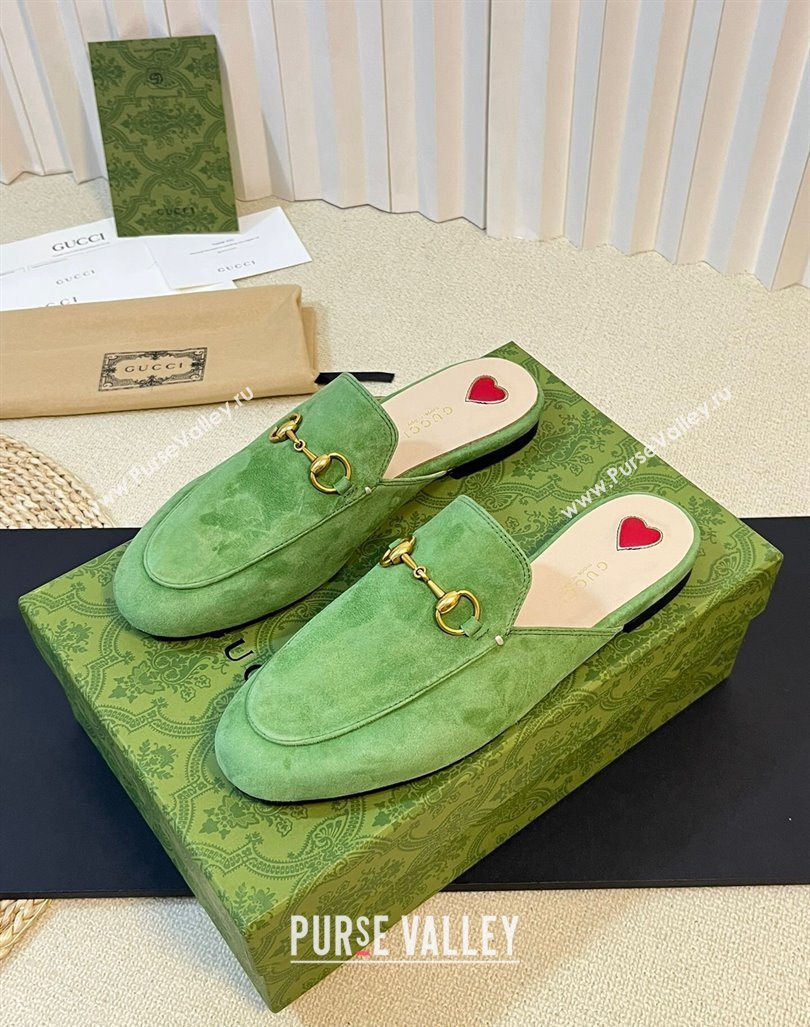 Gucci Princetown Suede Flat Slippers Light Green 2023 557730 (MD-231205008)