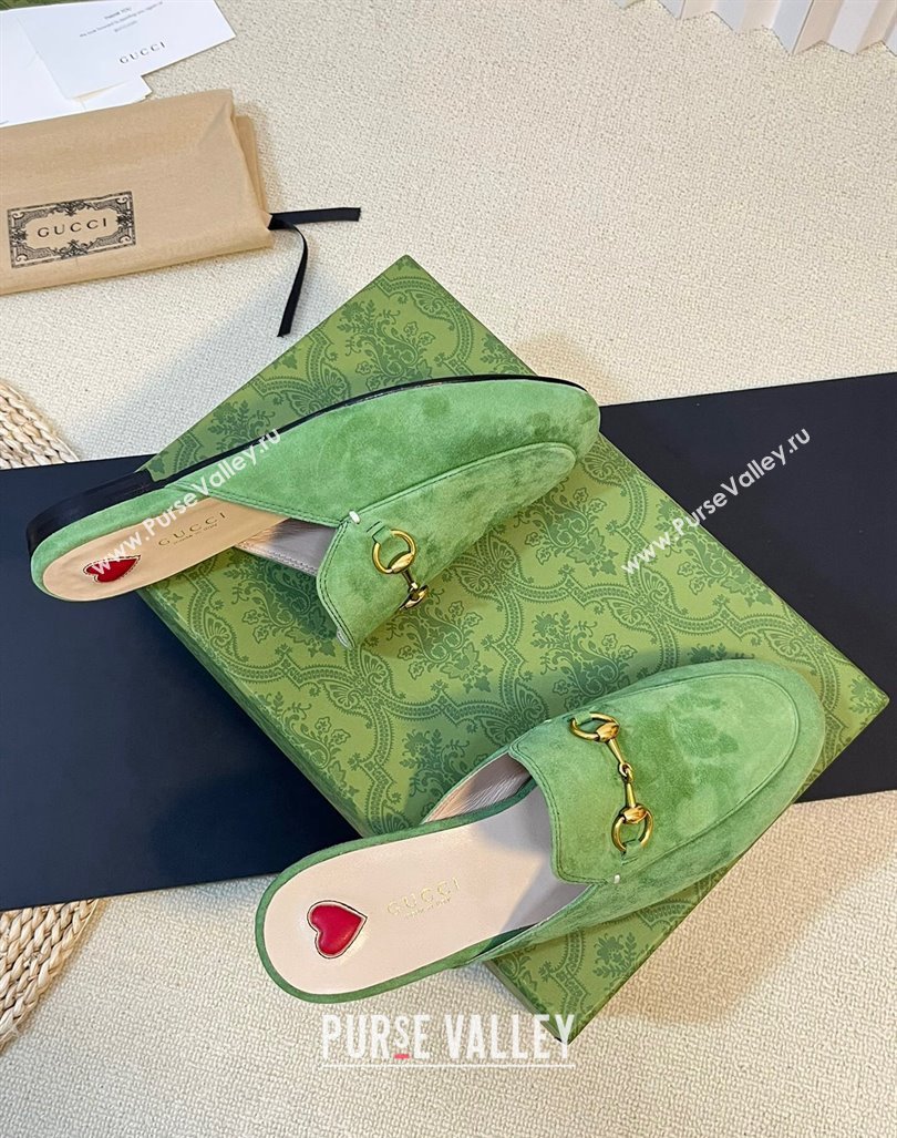 Gucci Princetown Suede Flat Slippers Light Green 2023 557730 (MD-231205008)