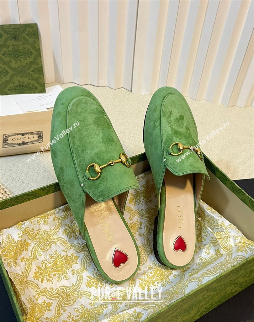 Gucci Princetown Suede Flat Slippers Light Green 2023 557730 (MD-231205008)