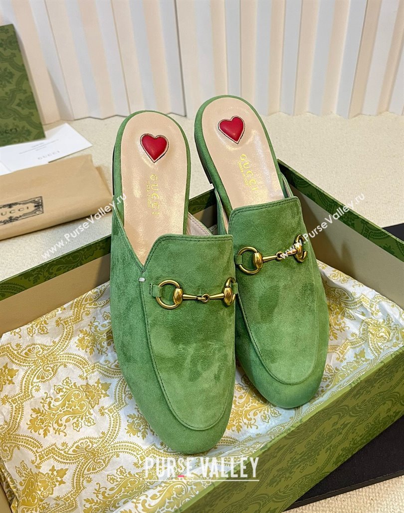 Gucci Princetown Suede Flat Slippers Light Green 2023 557730 (MD-231205008)