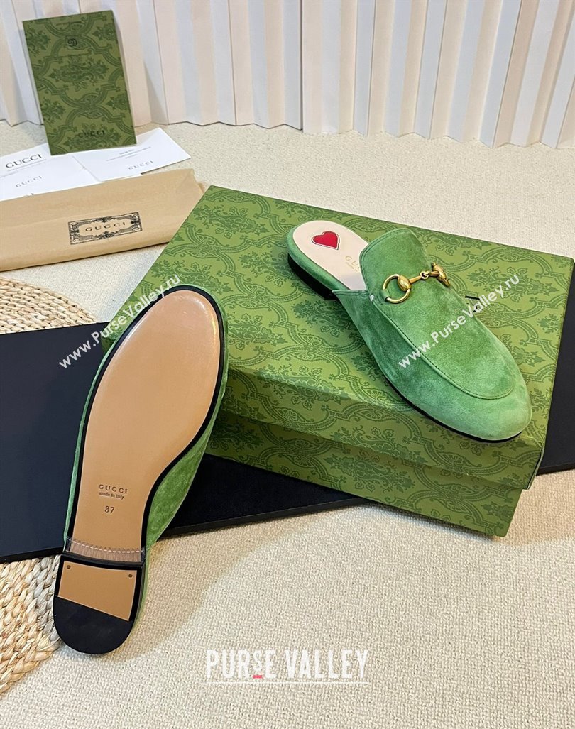 Gucci Princetown Suede Flat Slippers Light Green 2023 557730 (MD-231205008)