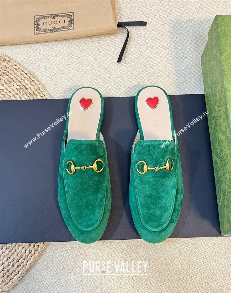 Gucci Princetown Suede Flat Slippers Dark Green 2023 557730 (MD-231205009)