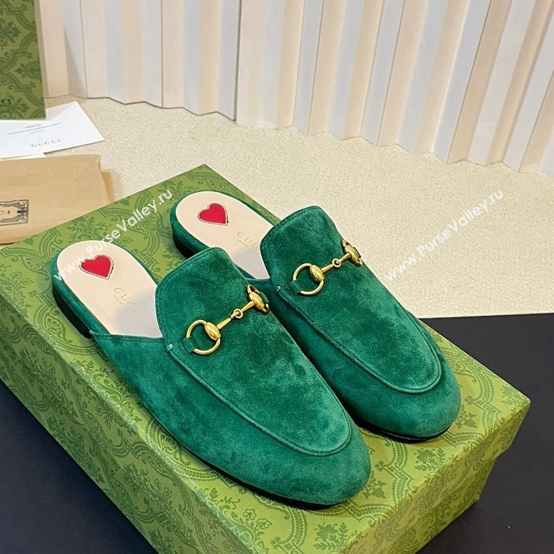 Gucci Princetown Suede Flat Slippers Dark Green 2023 557730 (MD-231205009)