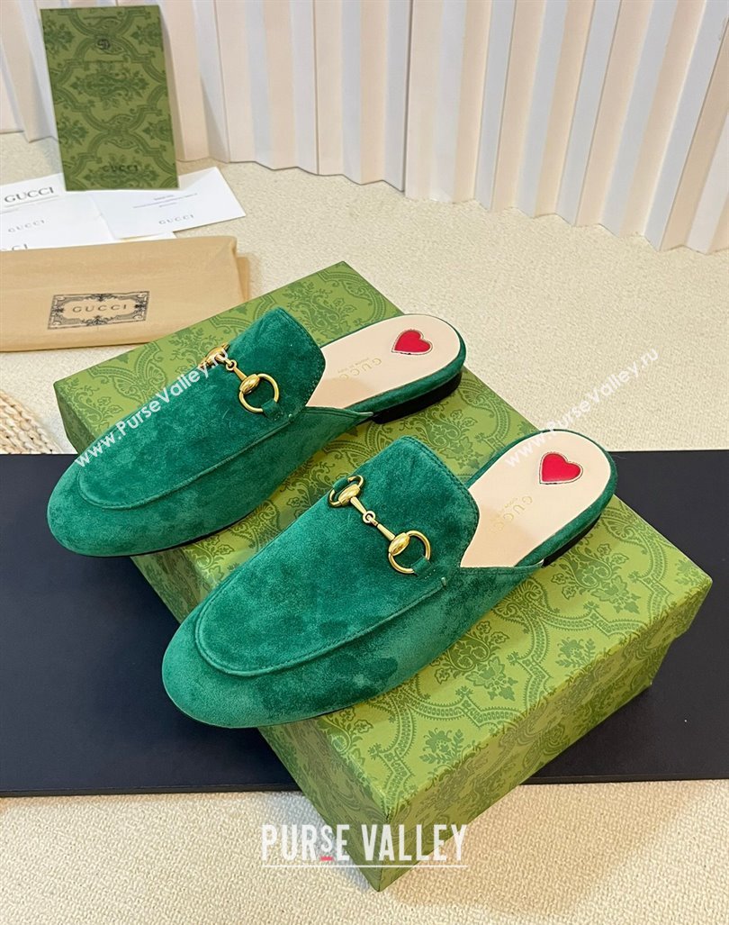 Gucci Princetown Suede Flat Slippers Dark Green 2023 557730 (MD-231205009)