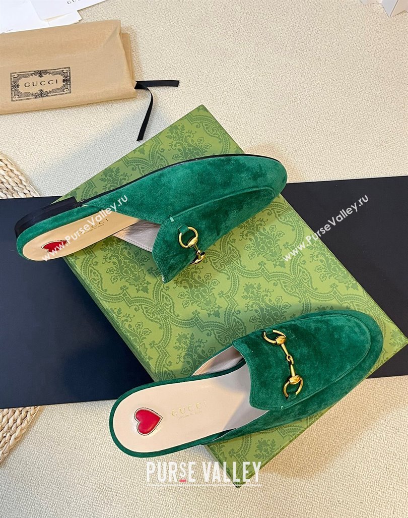 Gucci Princetown Suede Flat Slippers Dark Green 2023 557730 (MD-231205009)