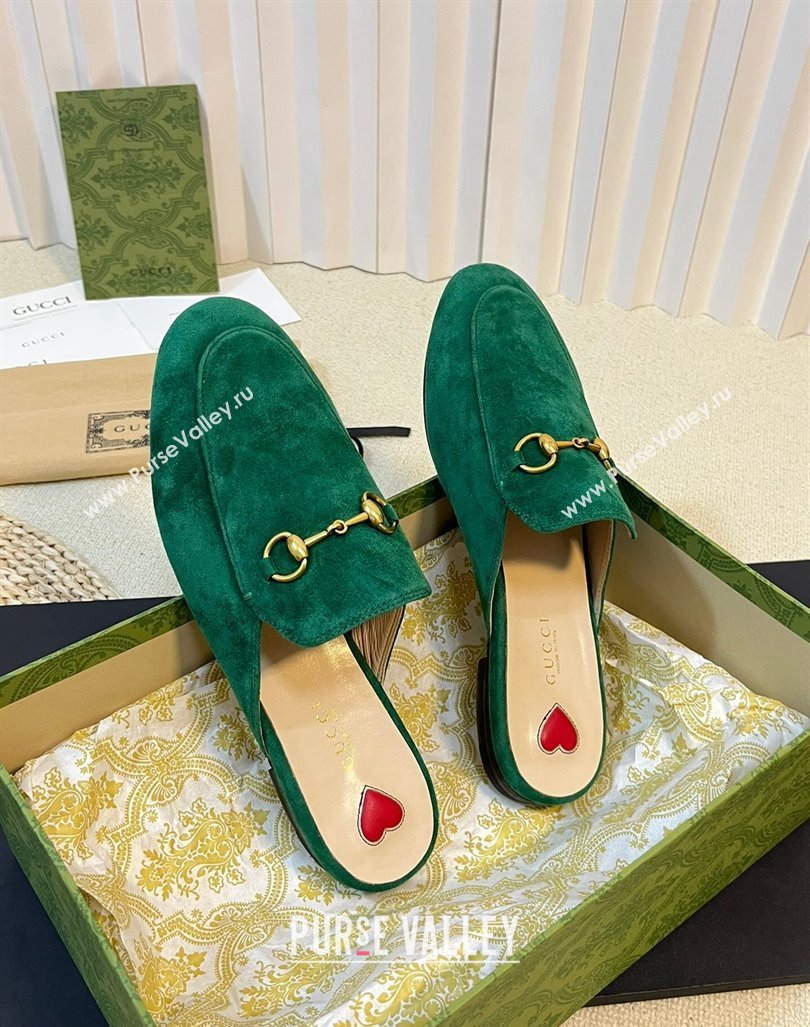 Gucci Princetown Suede Flat Slippers Dark Green 2023 557730 (MD-231205009)