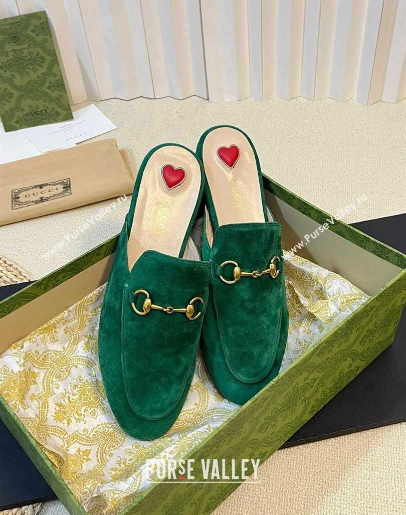 Gucci Princetown Suede Flat Slippers Dark Green 2023 557730 (MD-231205009)