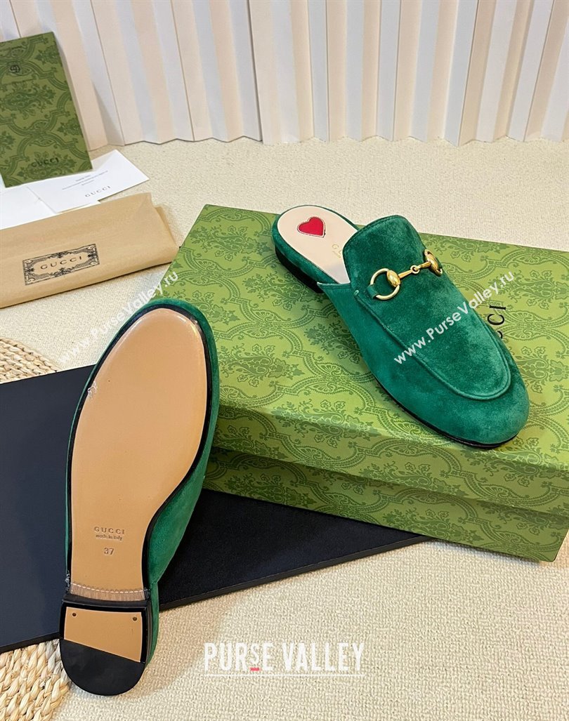 Gucci Princetown Suede Flat Slippers Dark Green 2023 557730 (MD-231205009)