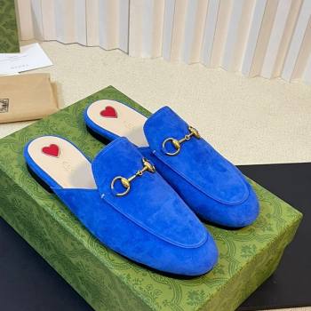 Gucci Princetown Suede Flat Slippers Blue 2 2023 557730 (MD-231205010)