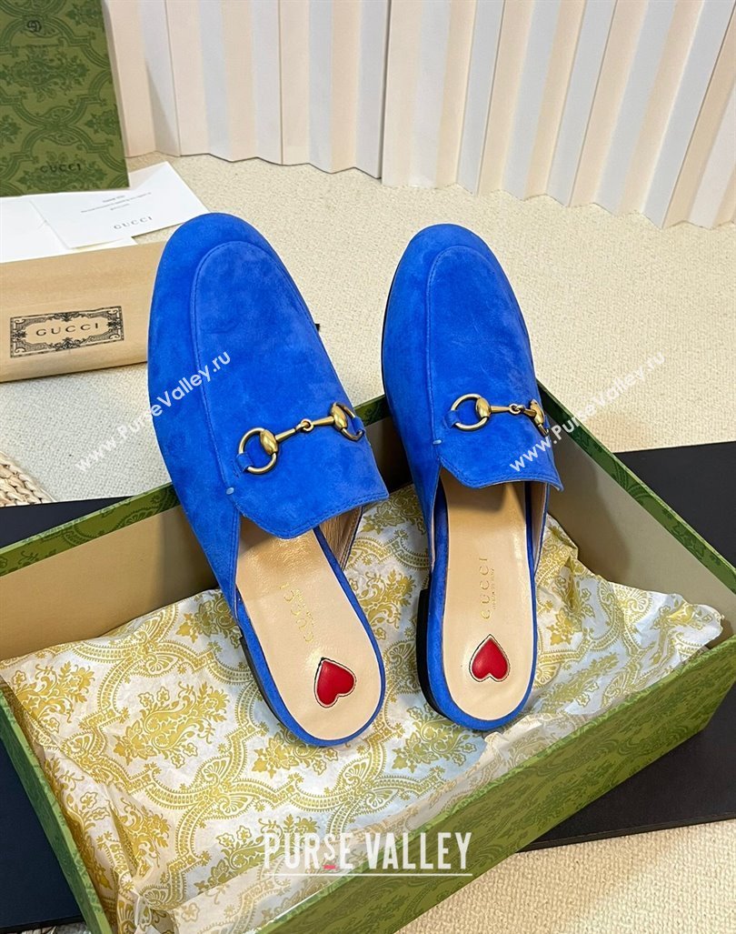 Gucci Princetown Suede Flat Slippers Blue 2 2023 557730 (MD-231205010)