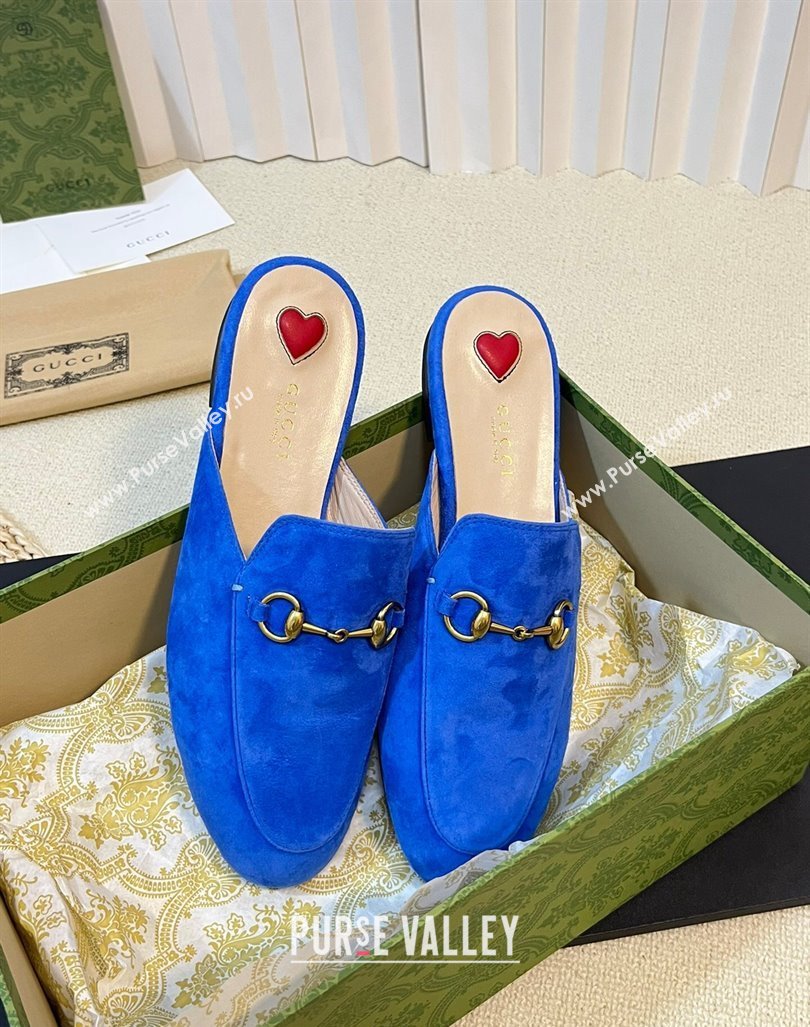 Gucci Princetown Suede Flat Slippers Blue 2 2023 557730 (MD-231205010)