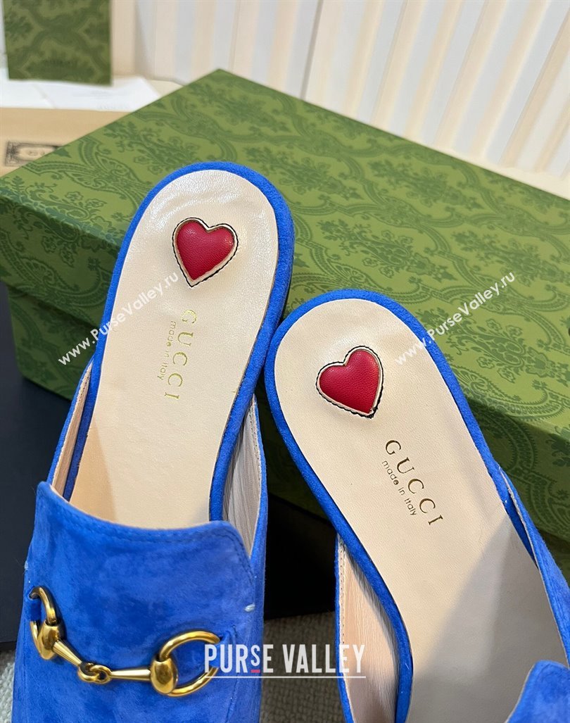 Gucci Princetown Suede Flat Slippers Blue 2 2023 557730 (MD-231205010)