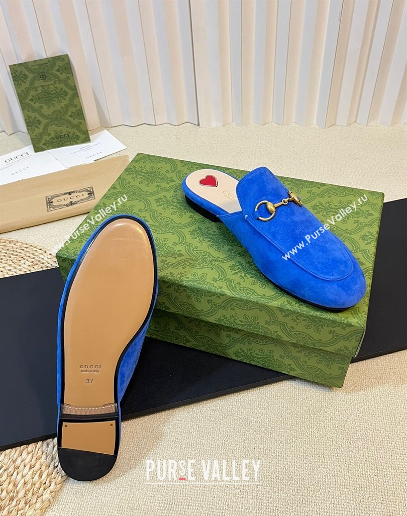 Gucci Princetown Suede Flat Slippers Blue 2 2023 557730 (MD-231205010)