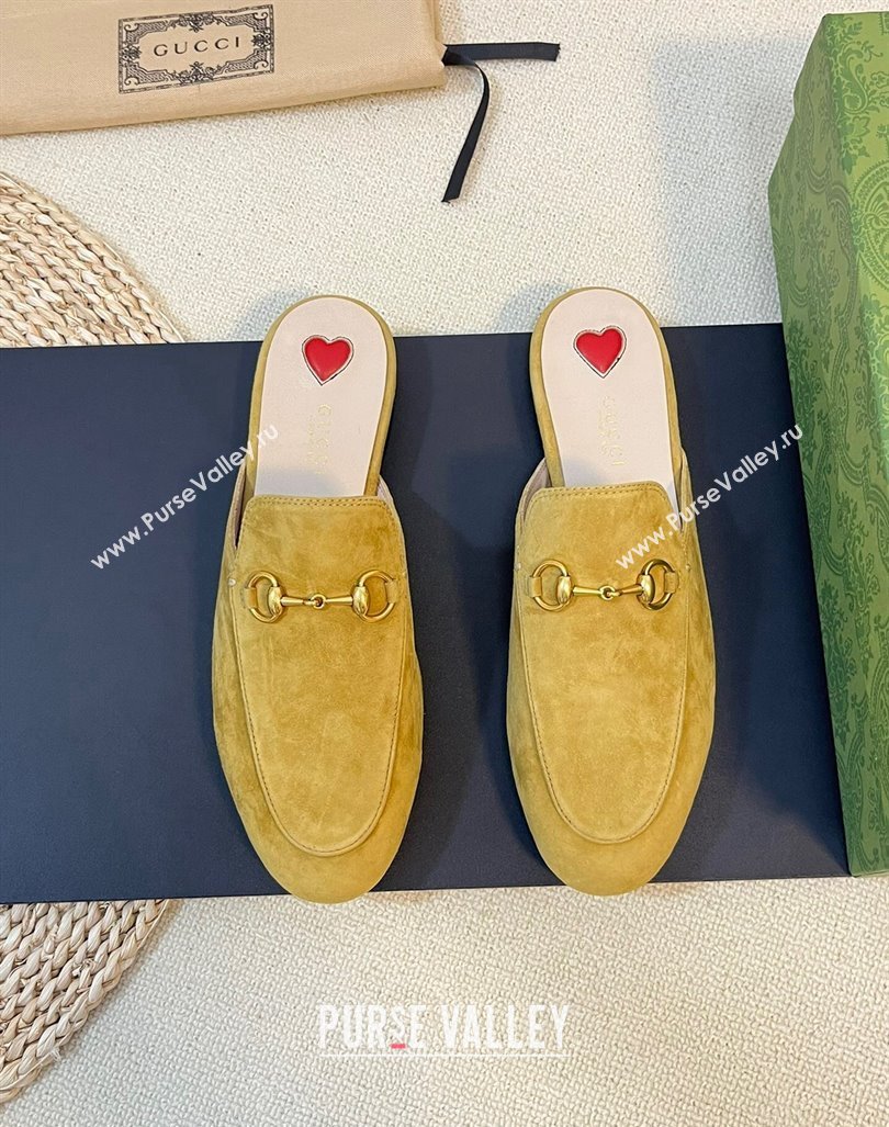 Gucci Princetown Suede Flat Slippers Yellow 2023 557730 (MD-231205011)