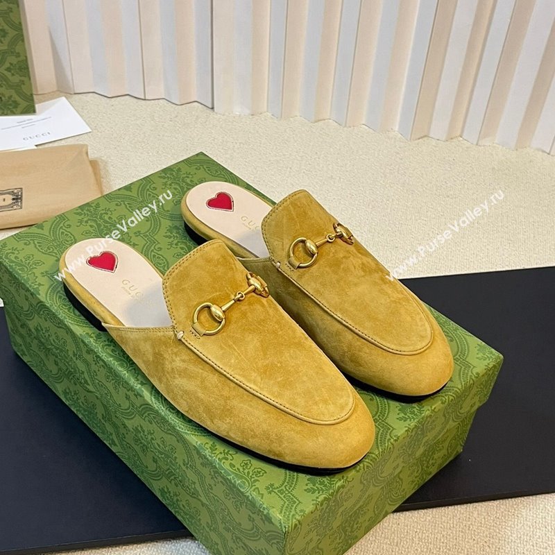 Gucci Princetown Suede Flat Slippers Yellow 2023 557730 (MD-231205011)