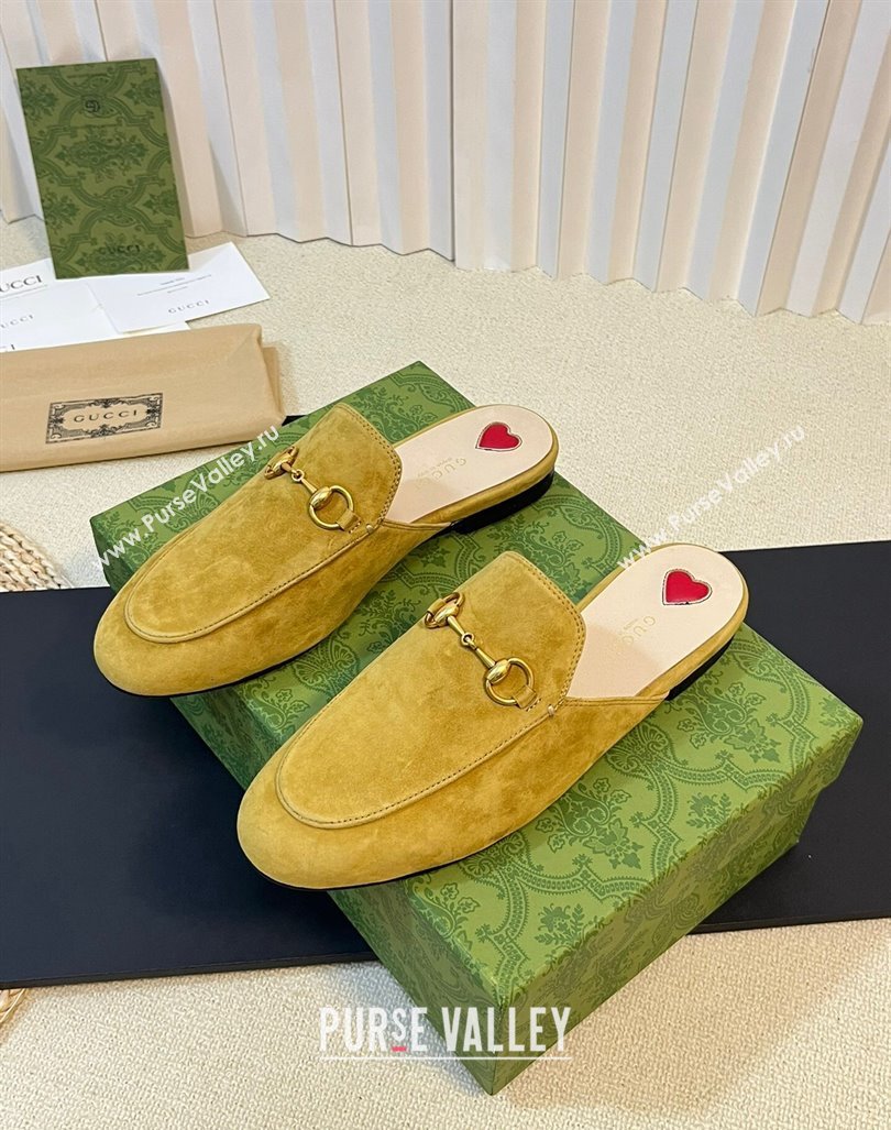 Gucci Princetown Suede Flat Slippers Yellow 2023 557730 (MD-231205011)