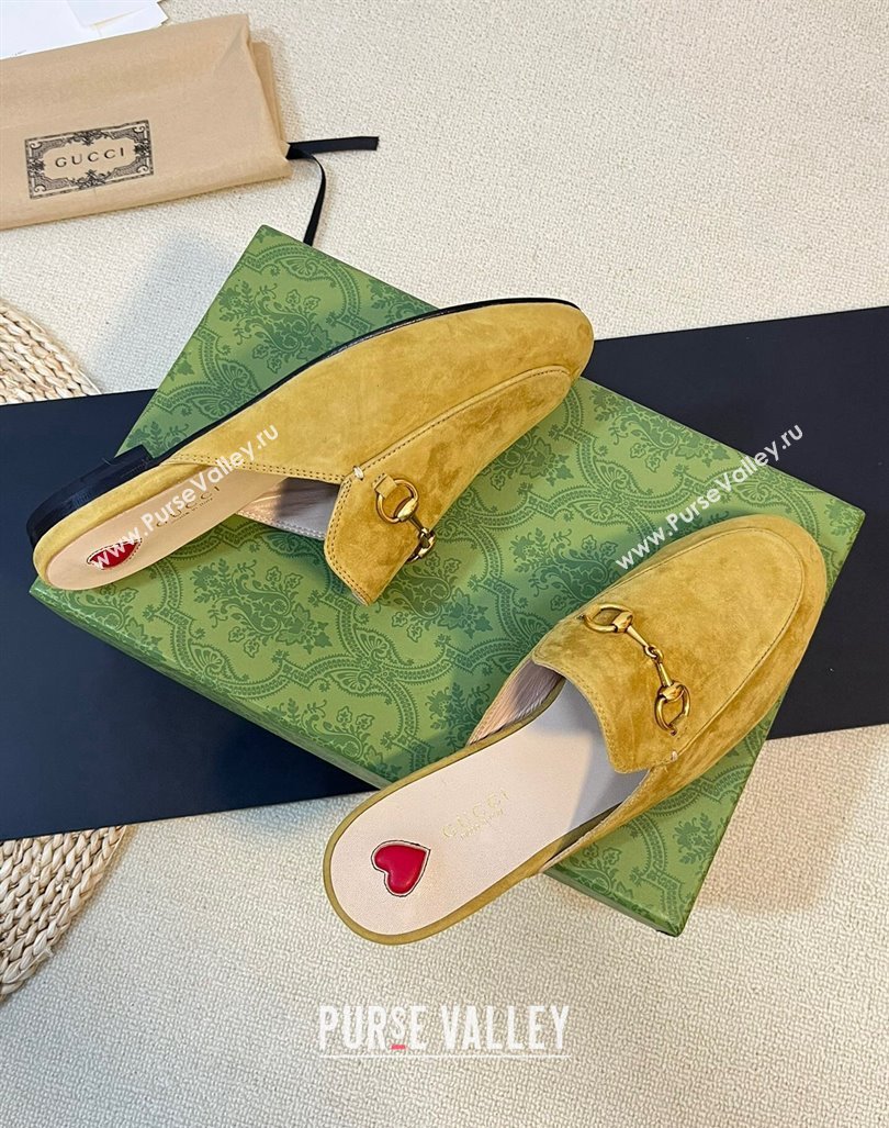 Gucci Princetown Suede Flat Slippers Yellow 2023 557730 (MD-231205011)