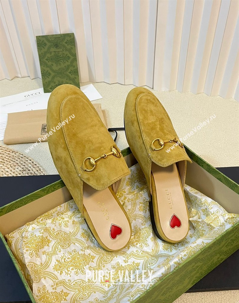 Gucci Princetown Suede Flat Slippers Yellow 2023 557730 (MD-231205011)