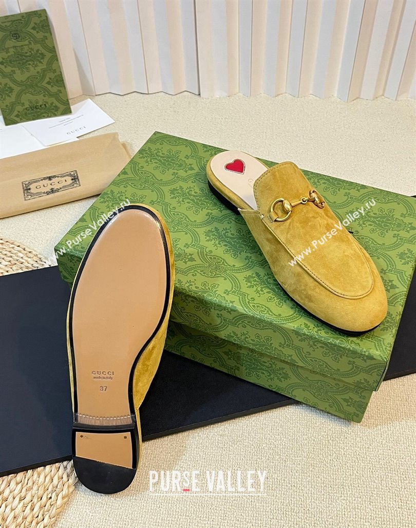 Gucci Princetown Suede Flat Slippers Yellow 2023 557730 (MD-231205011)