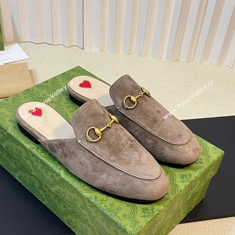 Gucci Princetown Suede Flat Slippers Dark Grey 2023 557730 (MD-231205012)