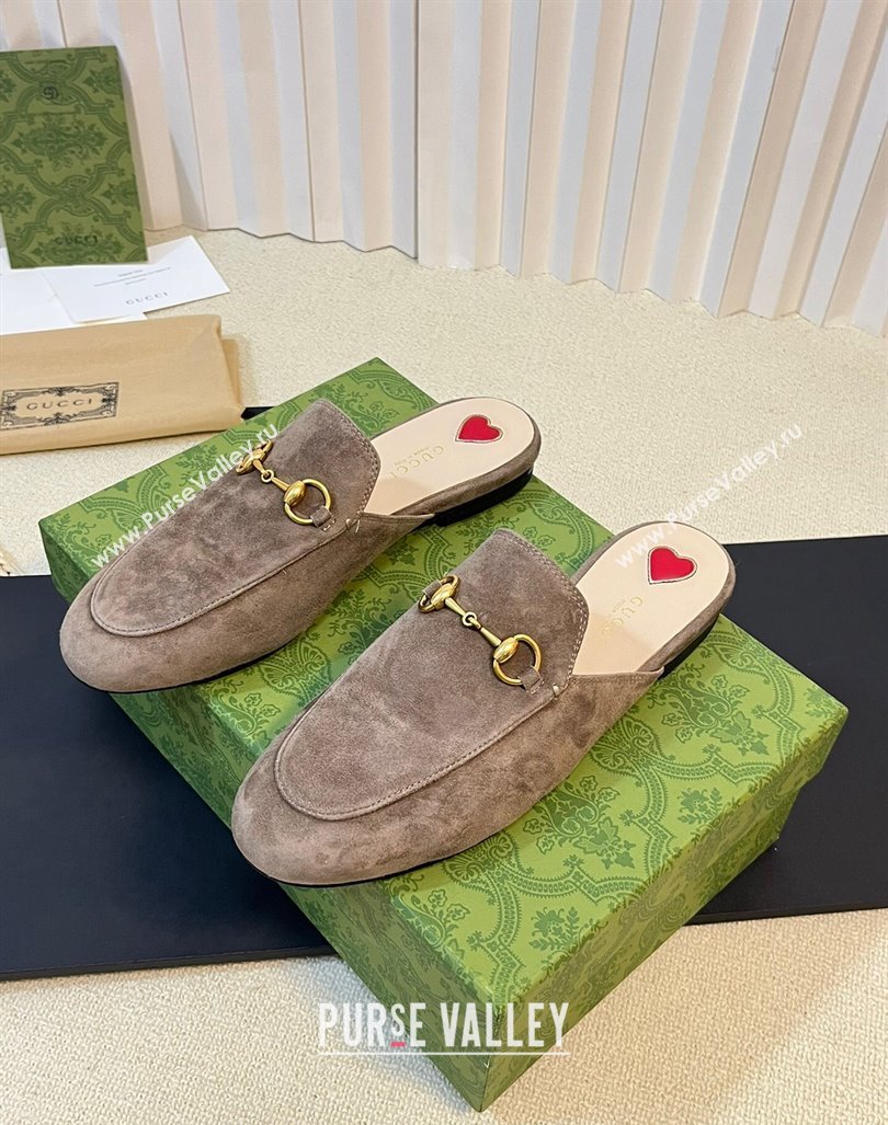 Gucci Princetown Suede Flat Slippers Dark Grey 2023 557730 (MD-231205012)