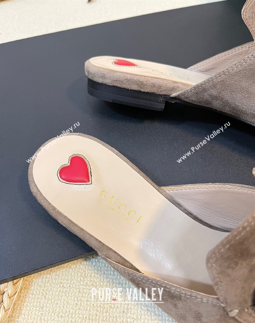 Gucci Princetown Suede Flat Slippers Dark Grey 2023 557730 (MD-231205012)