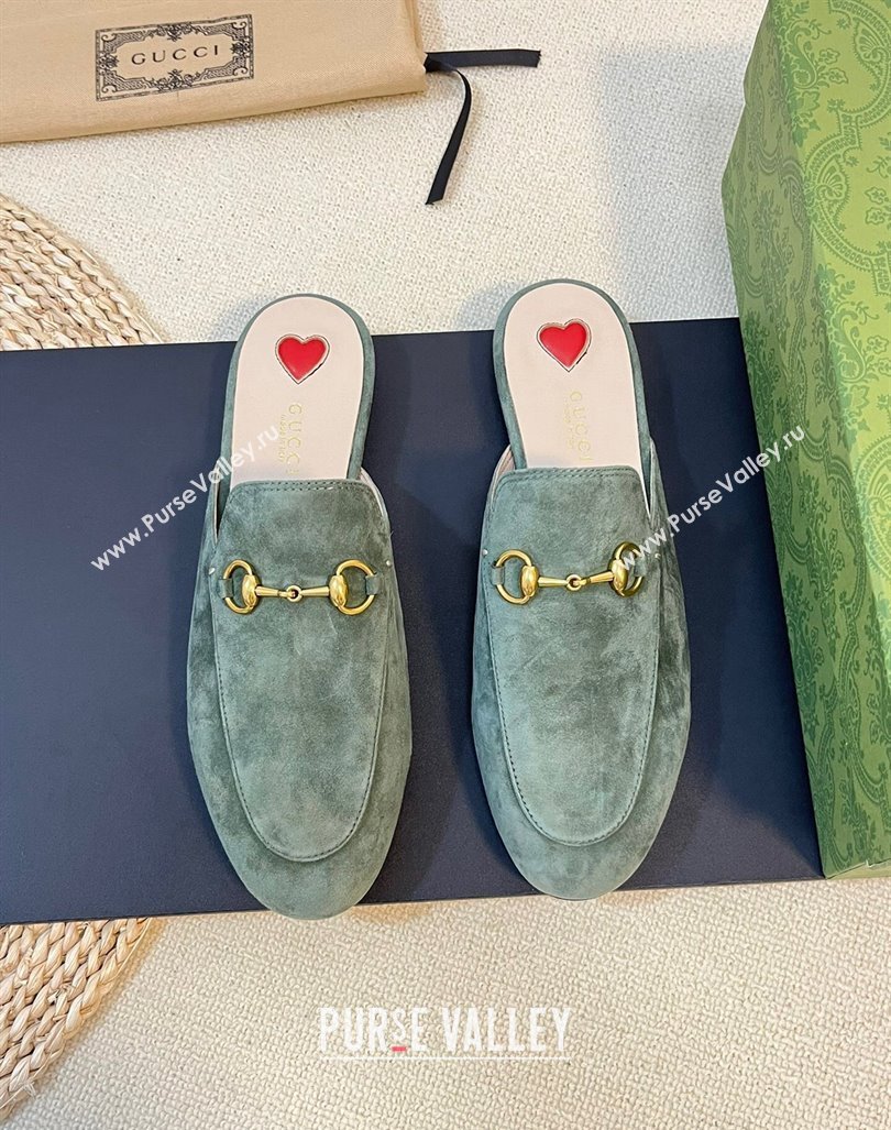 Gucci Princetown Suede Flat Slippers Green 2 2023 557730 (MD-231205013)