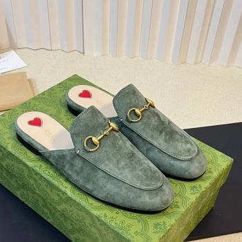 Gucci Princetown Suede Flat Slippers Green 2 2023 557730 (MD-231205013)