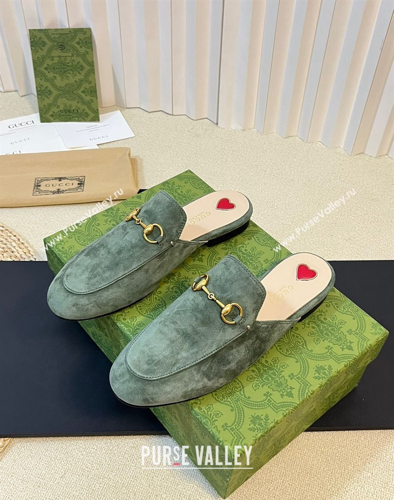 Gucci Princetown Suede Flat Slippers Green 2 2023 557730 (MD-231205013)