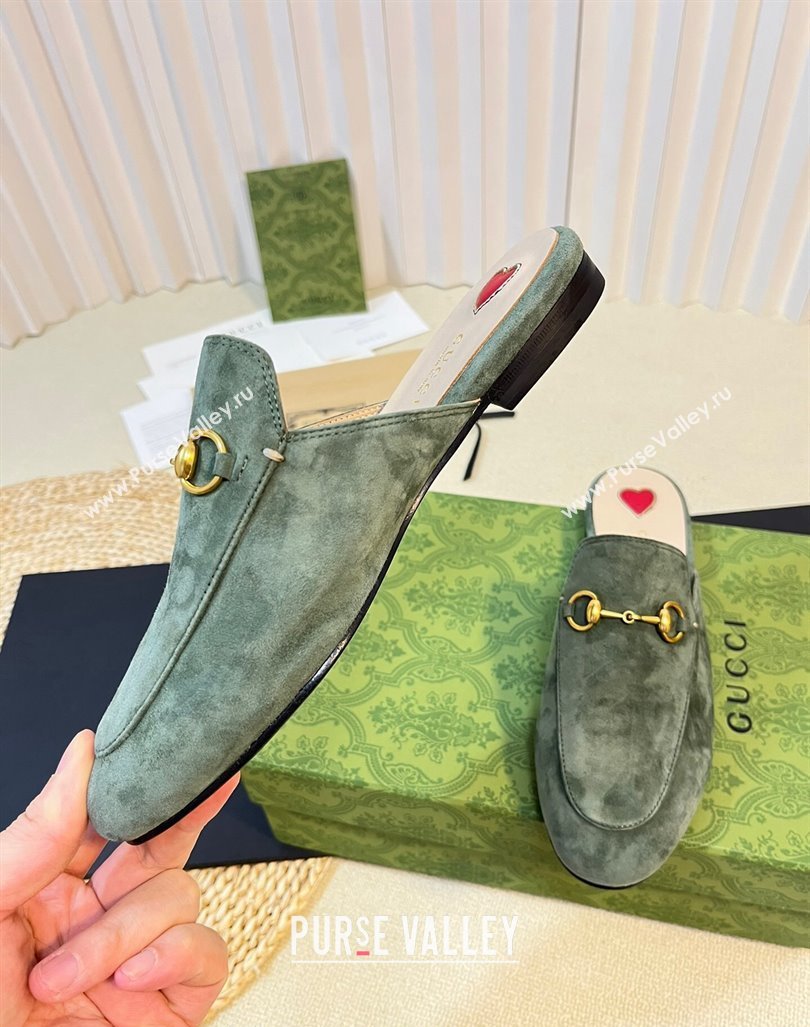 Gucci Princetown Suede Flat Slippers Green 2 2023 557730 (MD-231205013)